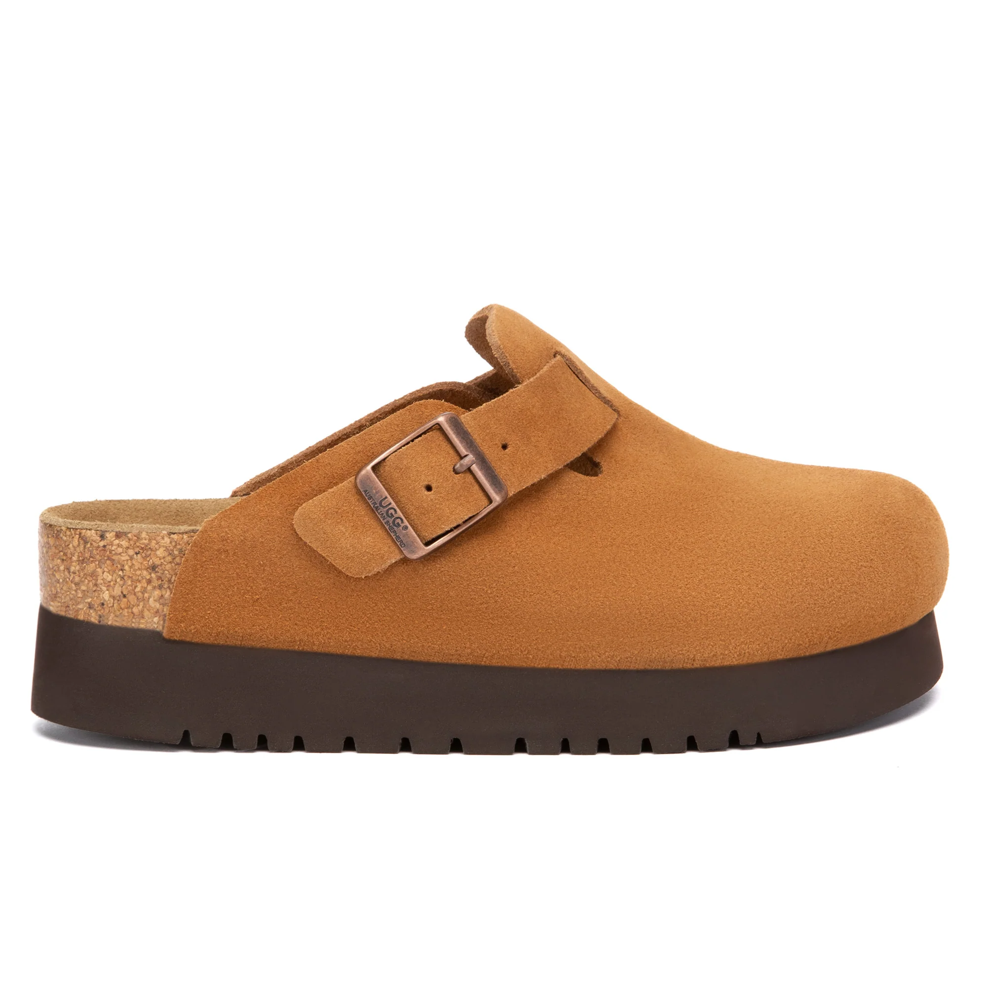 Birkie Suede Buckle Platform Clogs