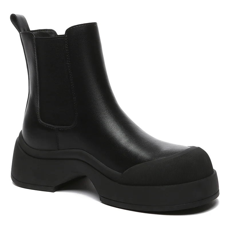 Cindy Women Leather Ankle Chunky Boots - Image 3