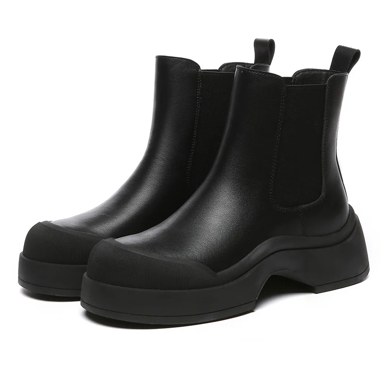 Cindy Women Leather Ankle Chunky Boots - Image 4