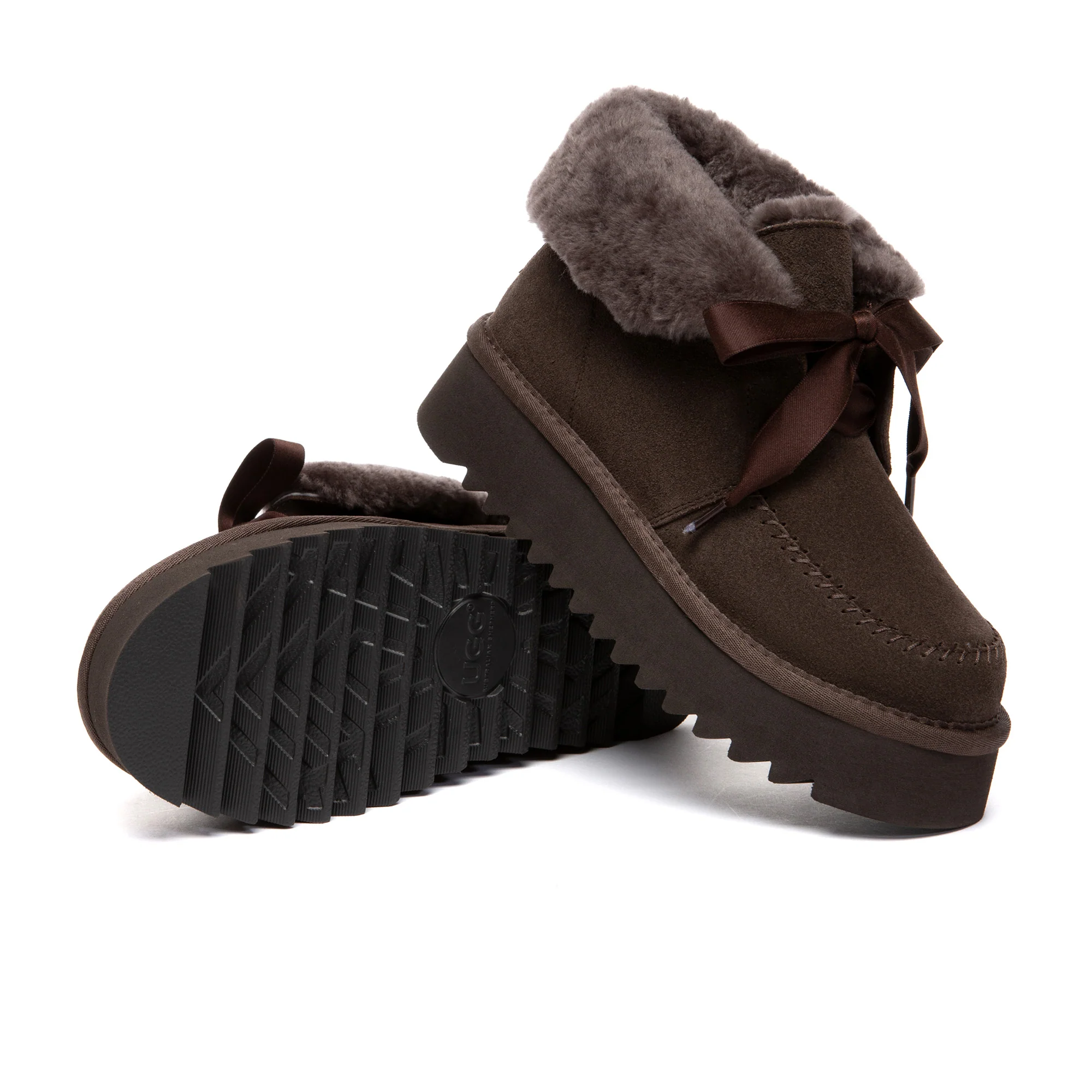 Cosy Lace Up Bow Platform UGG Boots - Image 10