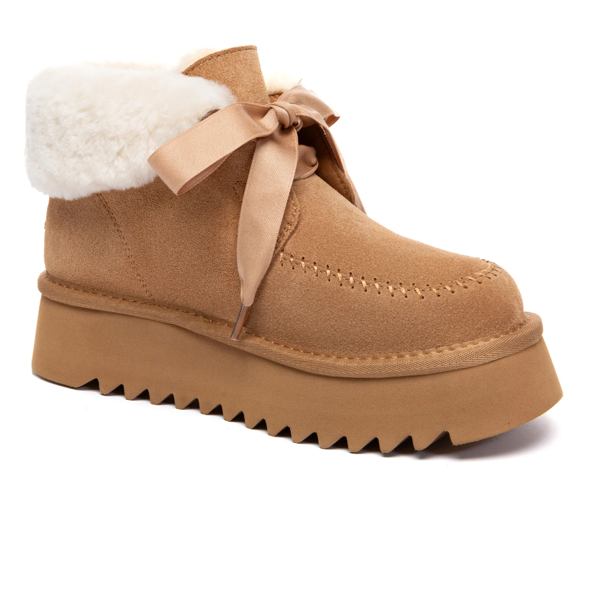 Cosy Lace Up Bow Platform UGG Boots - Image 3
