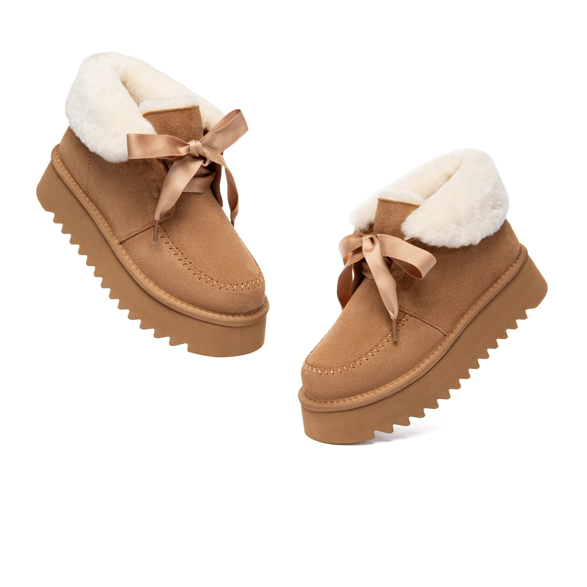 Cosy Lace Up Bow Platform UGG Boots - Image 4