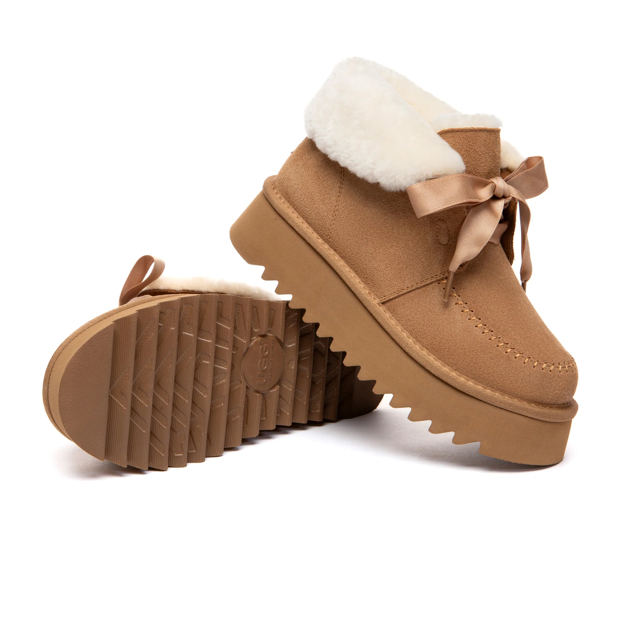 Cosy Lace Up Bow Platform UGG Boots - Image 5
