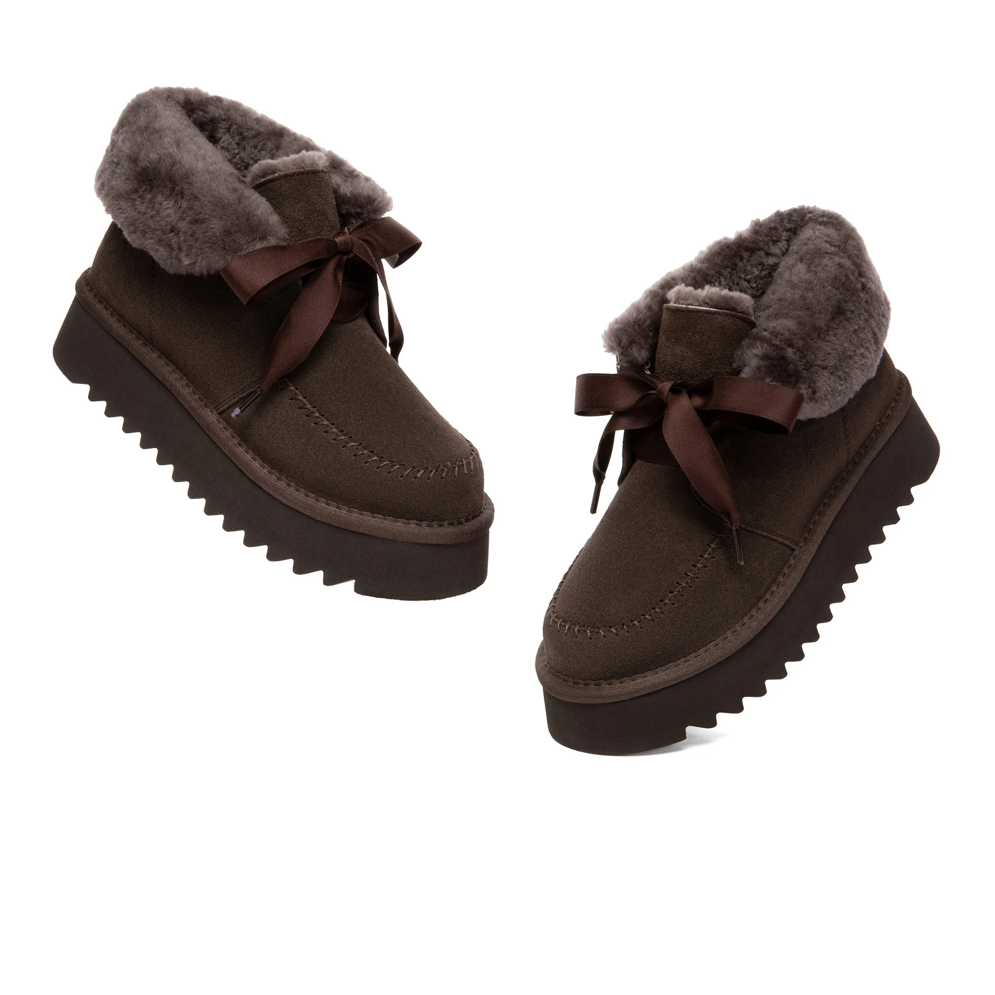 Cosy Lace Up Bow Platform UGG Boots - Image 9