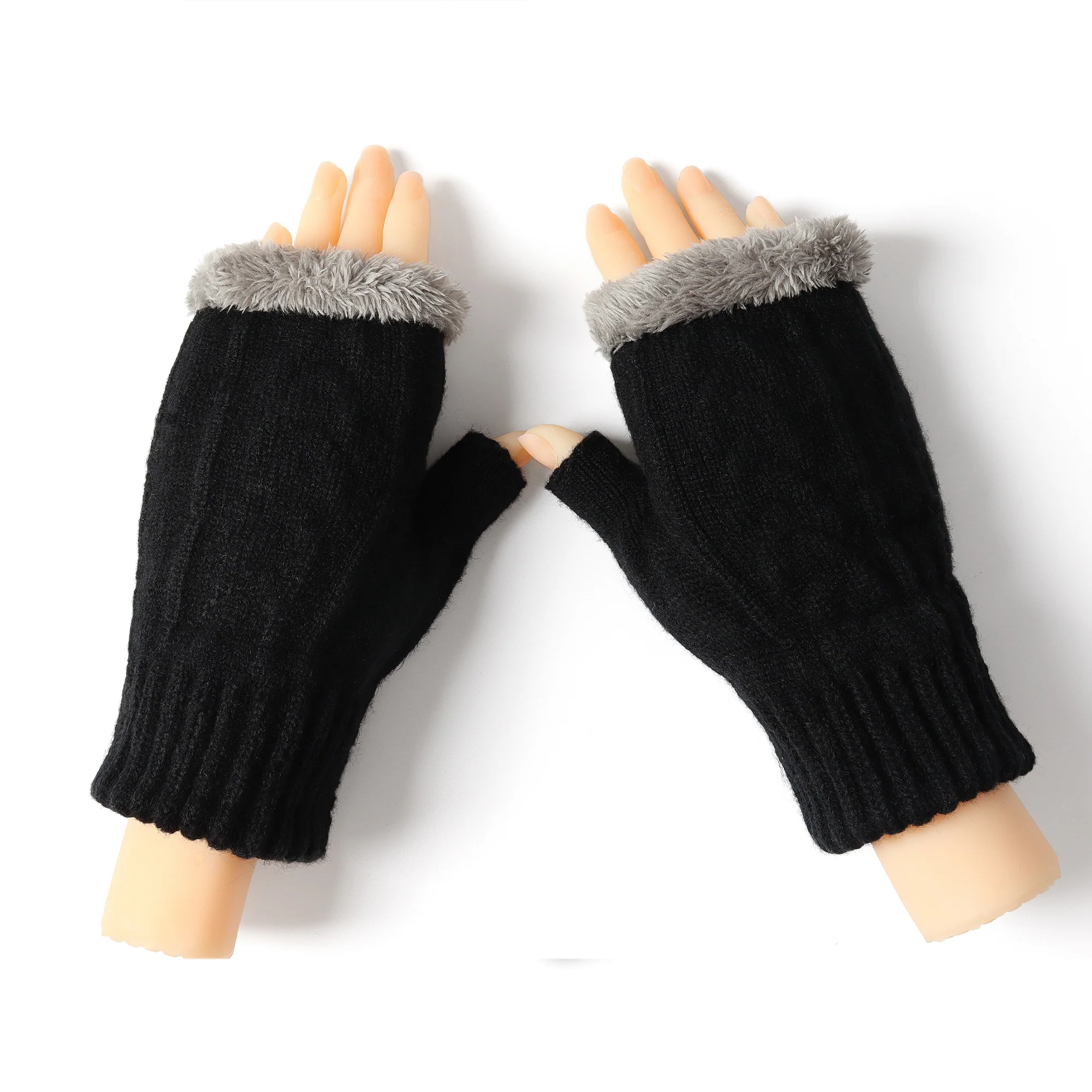 Fingerless Ultra Plush Knit Gloves - Image 3