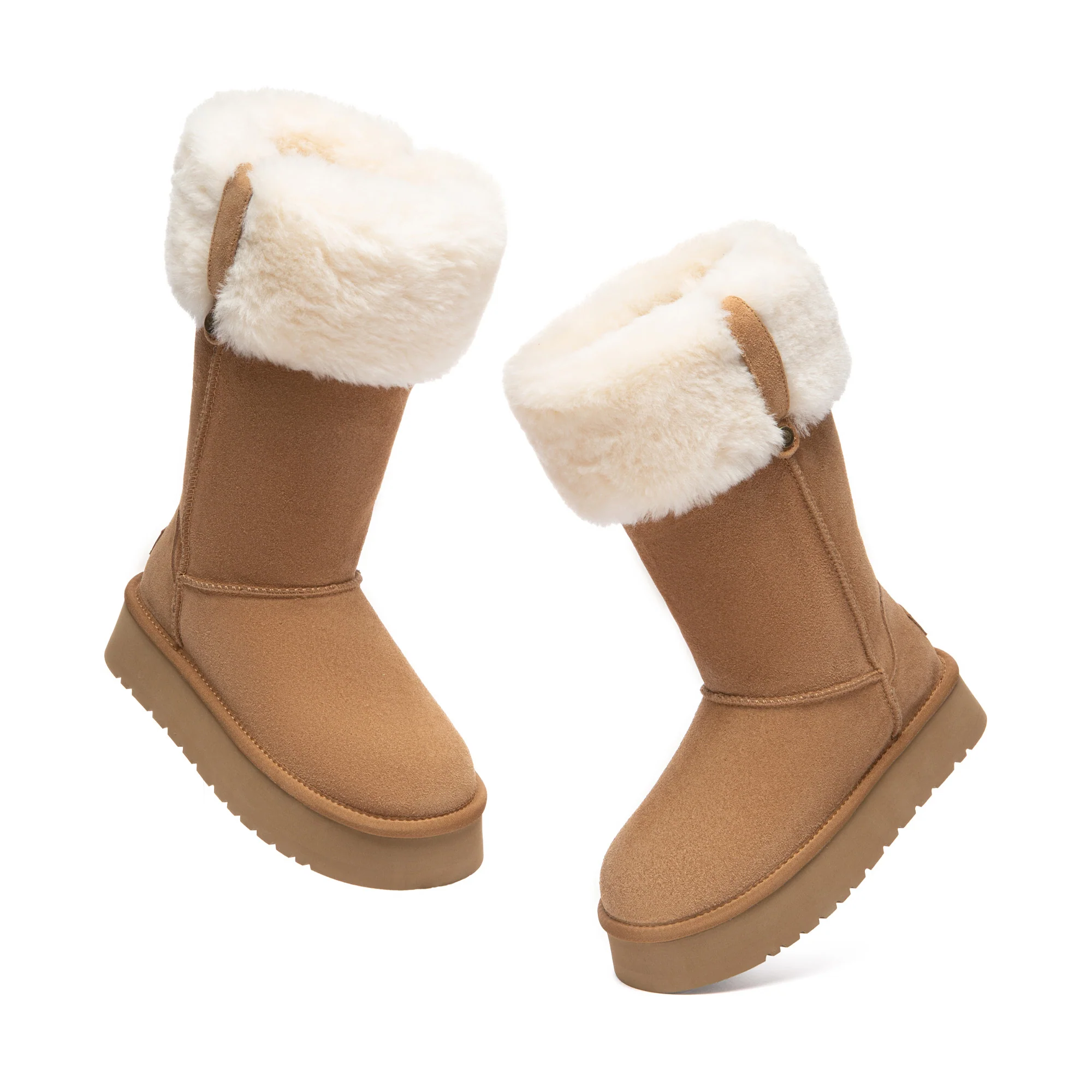 Fluffy Collar Platform Tall UGG Boots - Image 4