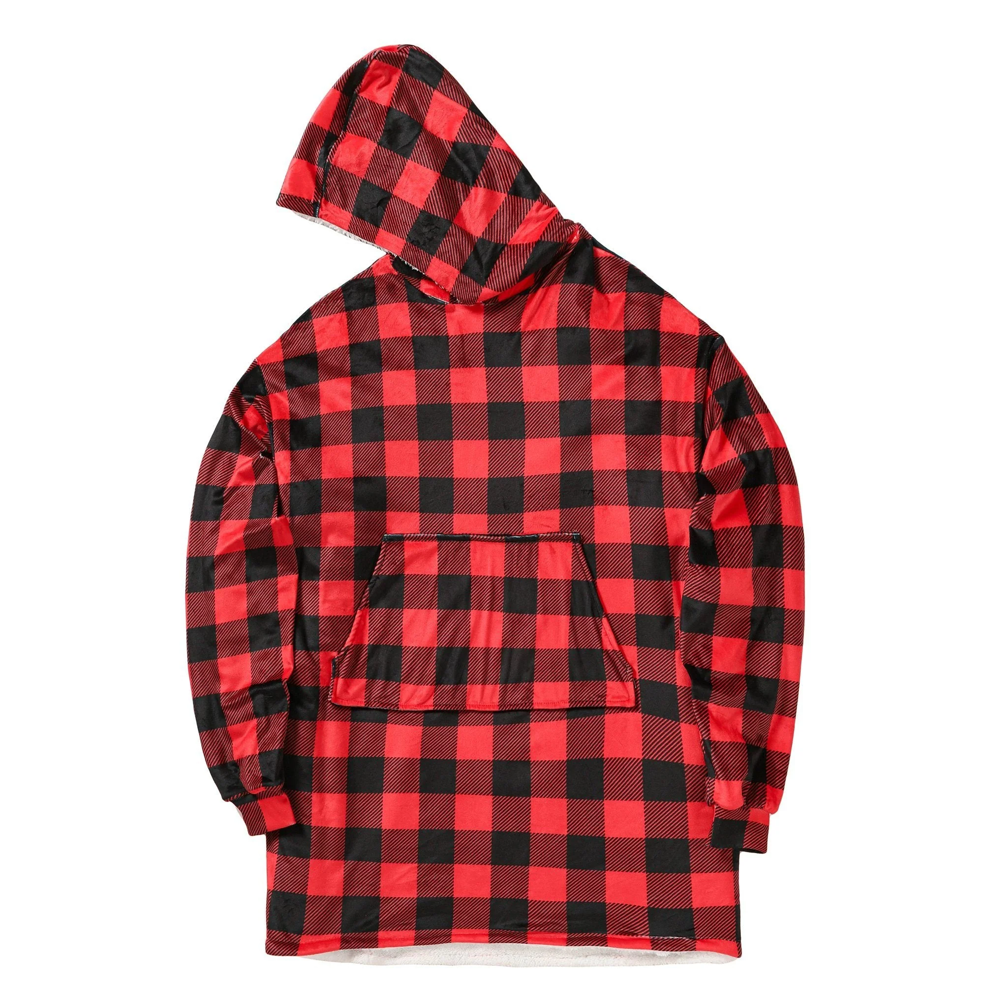 Hoodie Blanket Adult Red Check - Image 3