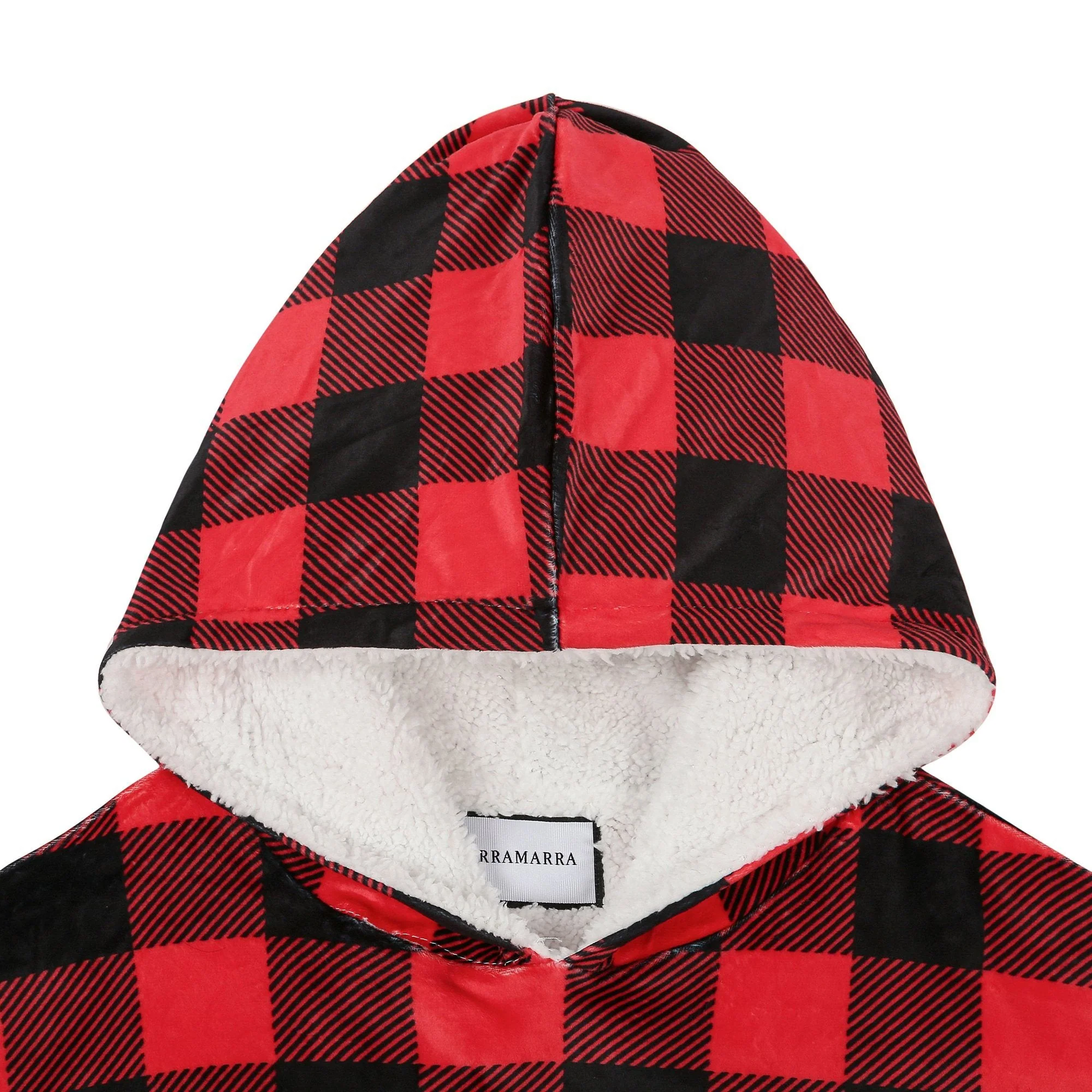 Hoodie Blanket Adult Red Check - Image 6