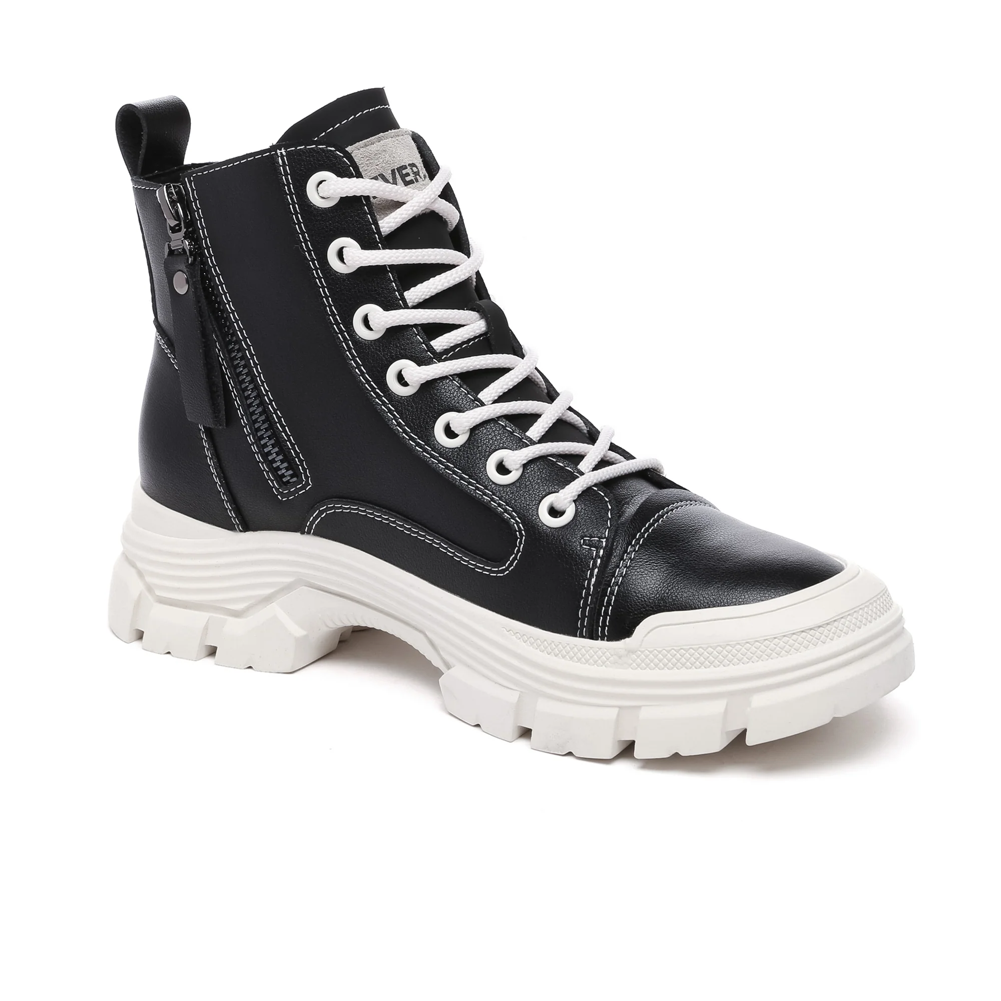 Leather Lace Up Zipper Chunky Boots - Image 3