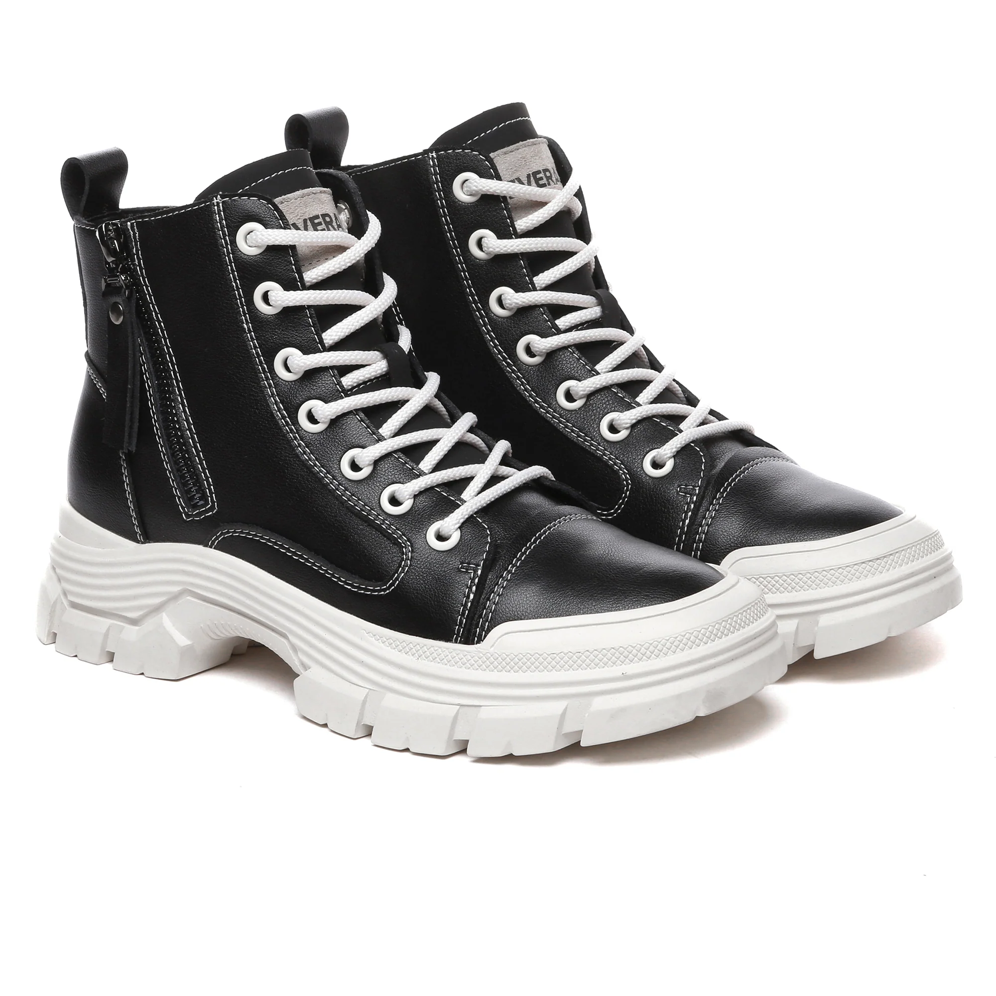 Leather Lace Up Zipper Chunky Boots - Image 4
