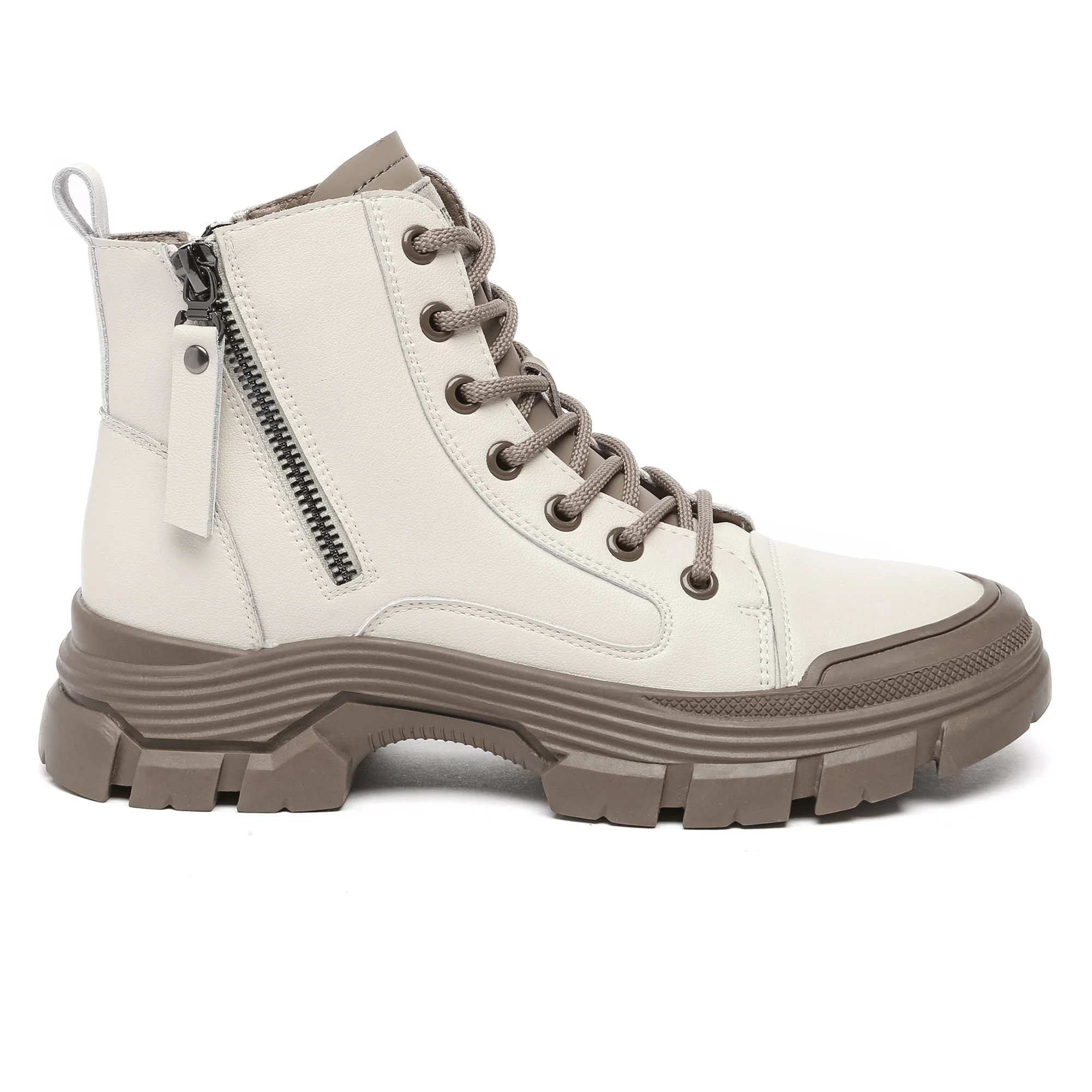 Leather Lace Up Zipper Chunky Boots - Image 6