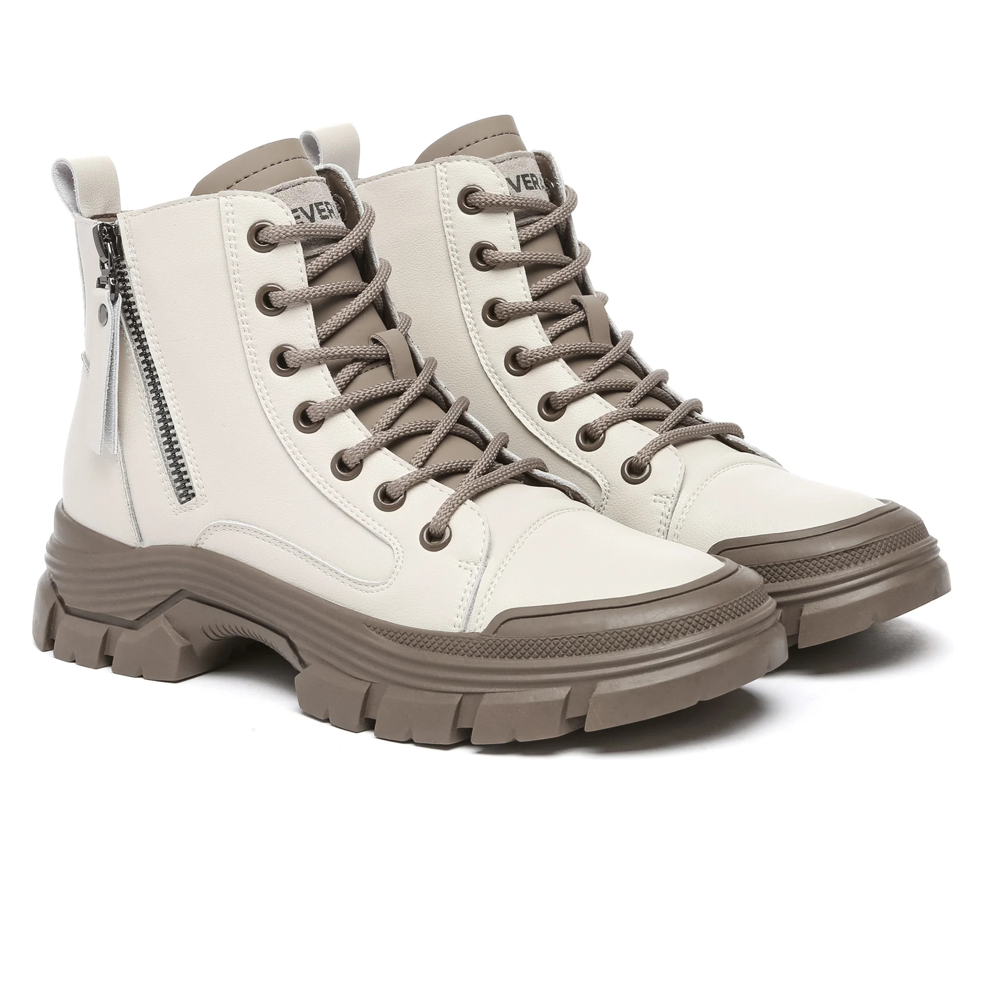 Leather Lace Up Zipper Chunky Boots - Image 9