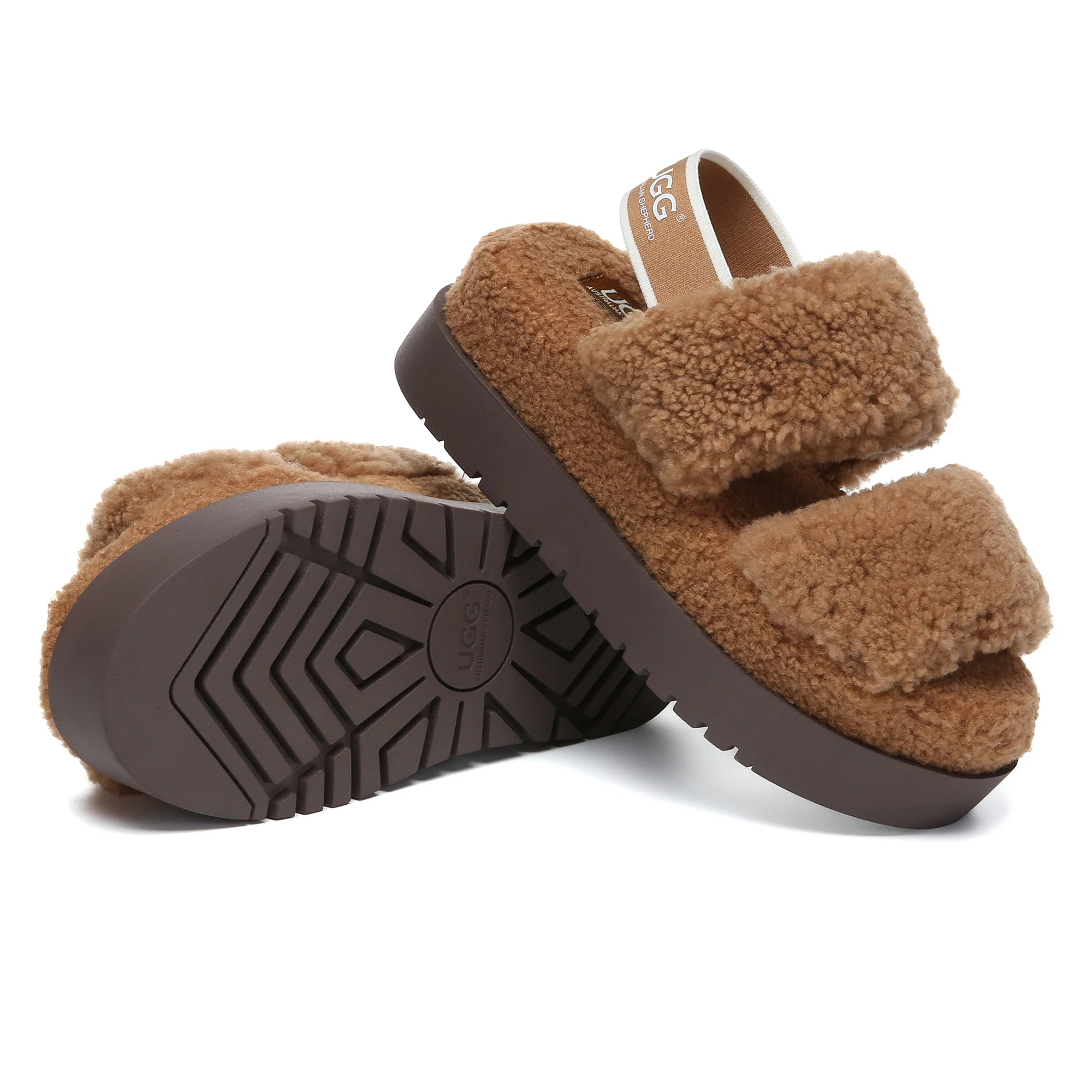 Double Strap Slingback Platform UGG Slippers - Image 10