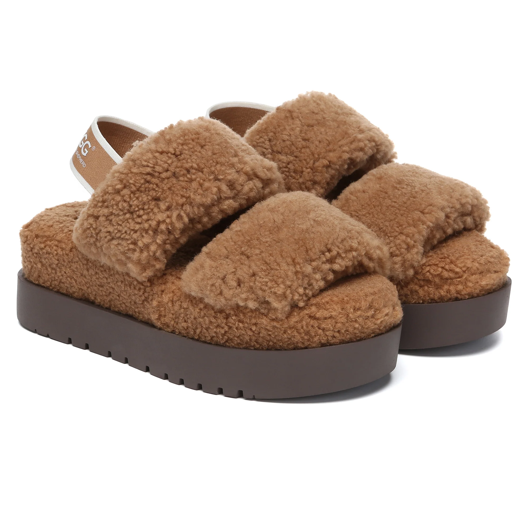 Double Strap Slingback Platform UGG Slippers - Image 9