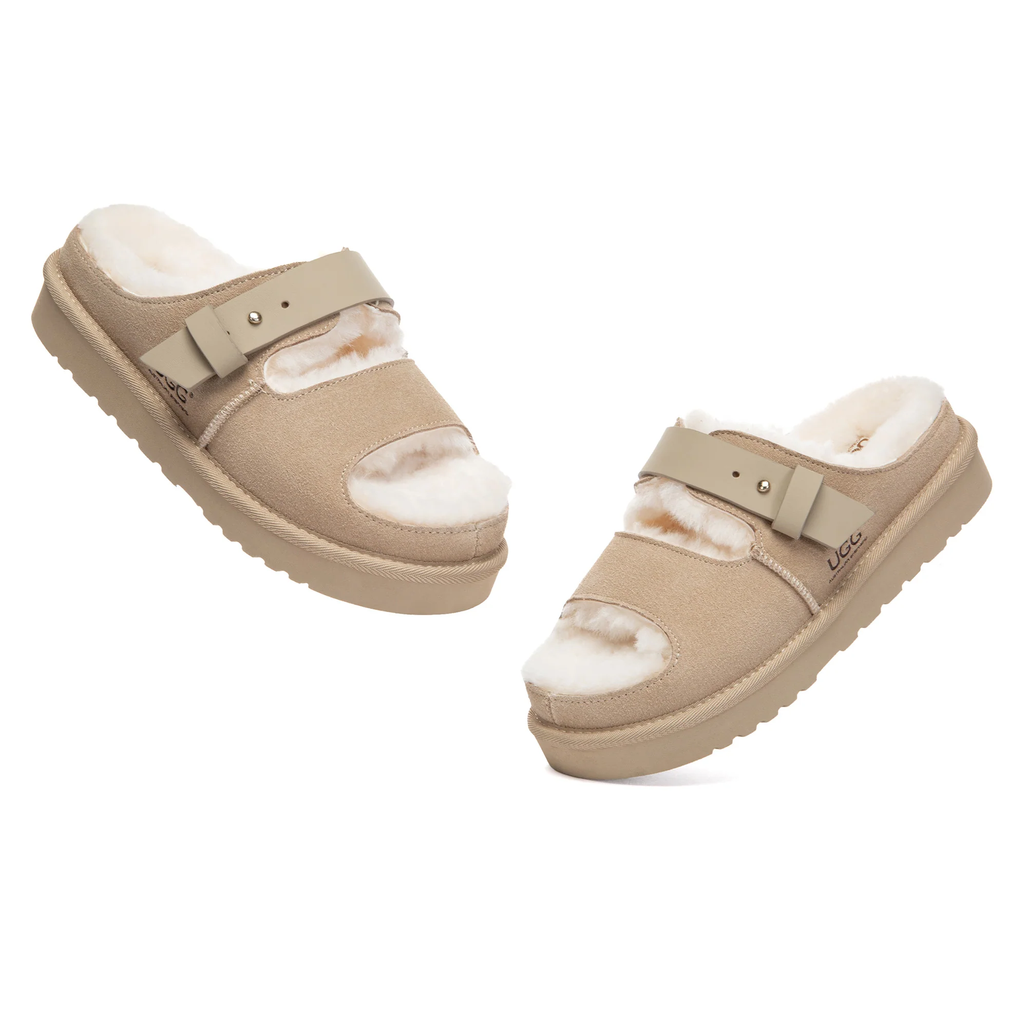 Open-Toe Adjustable Strap UGG Slippers - Image 9