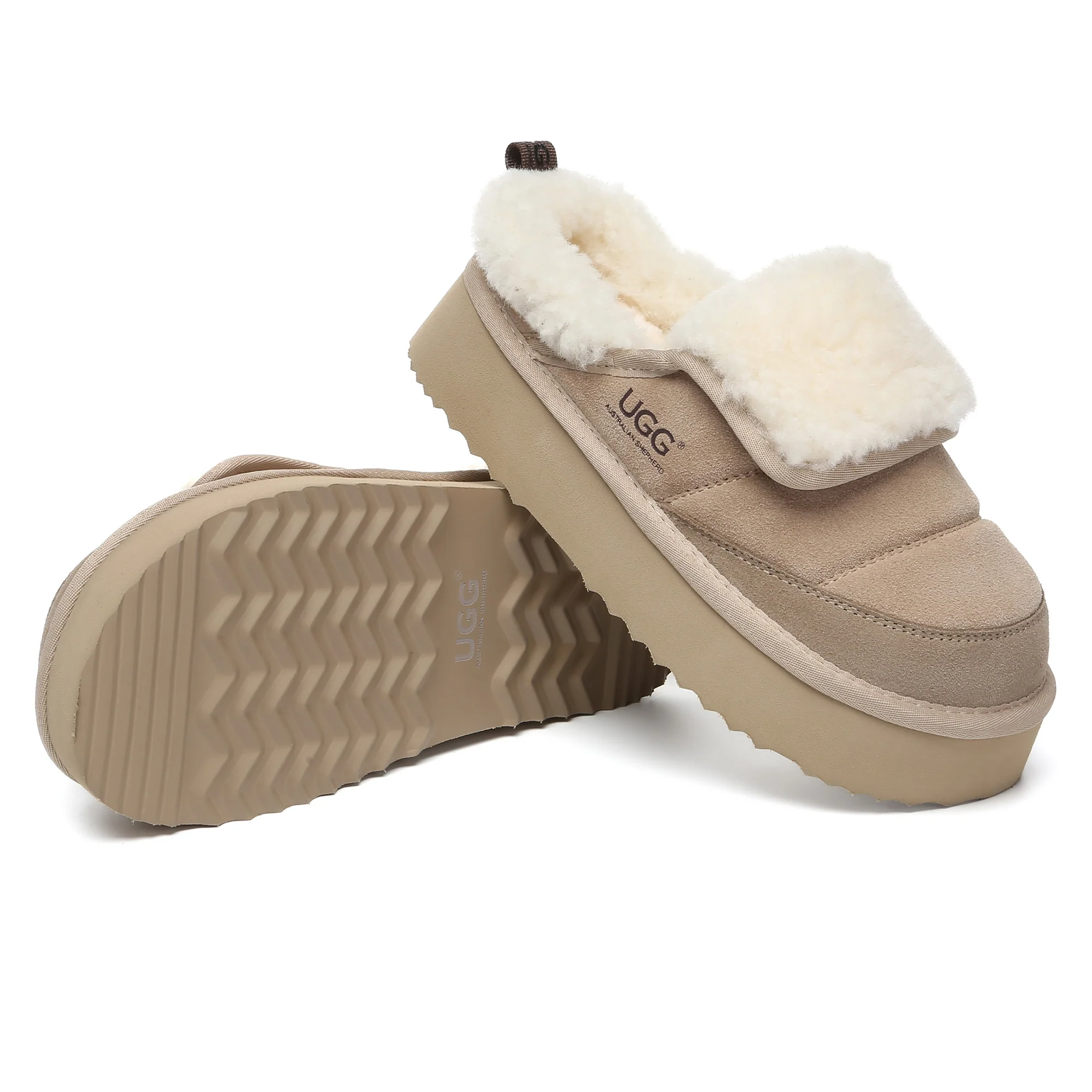 Puffer UGG Sheepskin Platform Slippers - Image 10