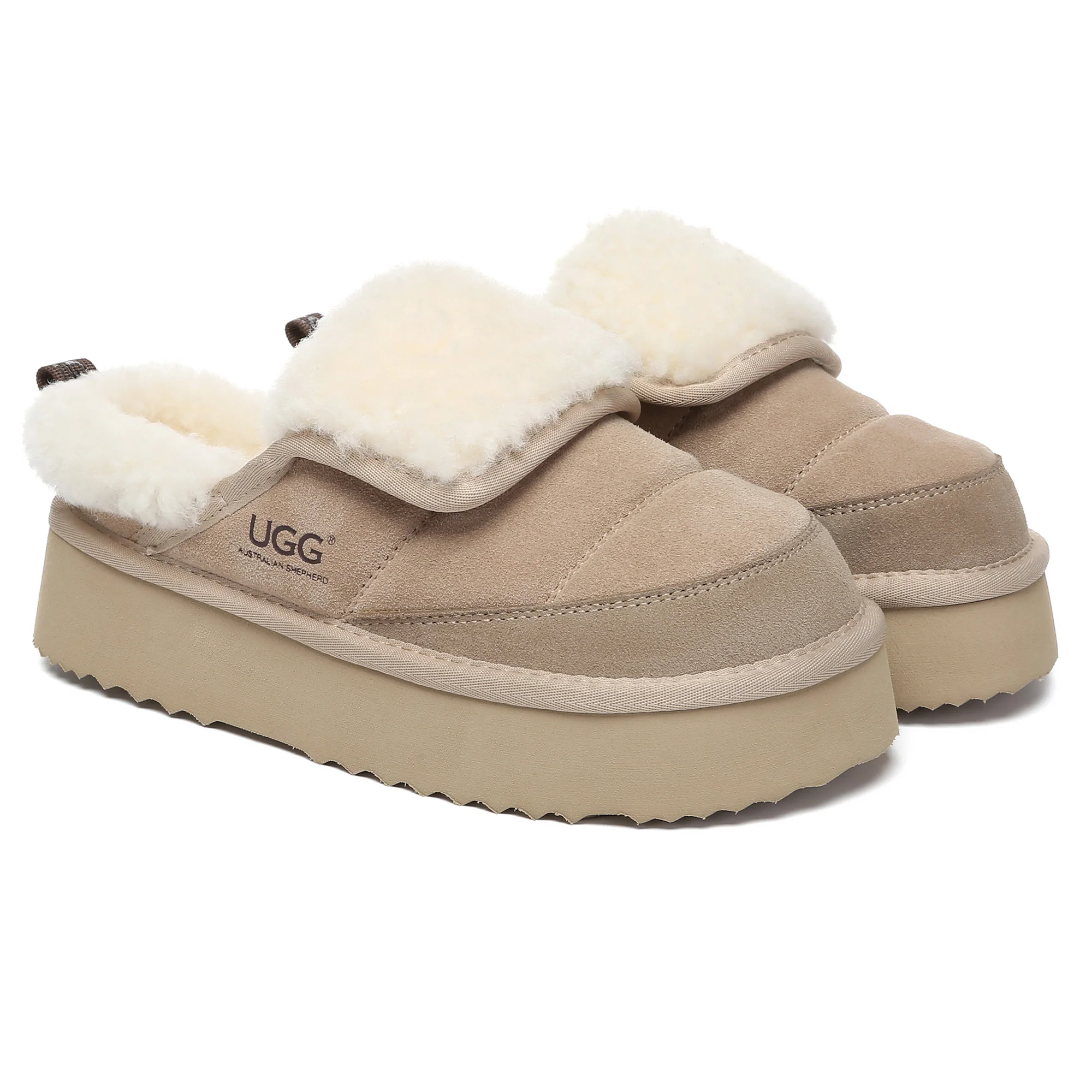 Puffer UGG Sheepskin Platform Slippers - Image 9