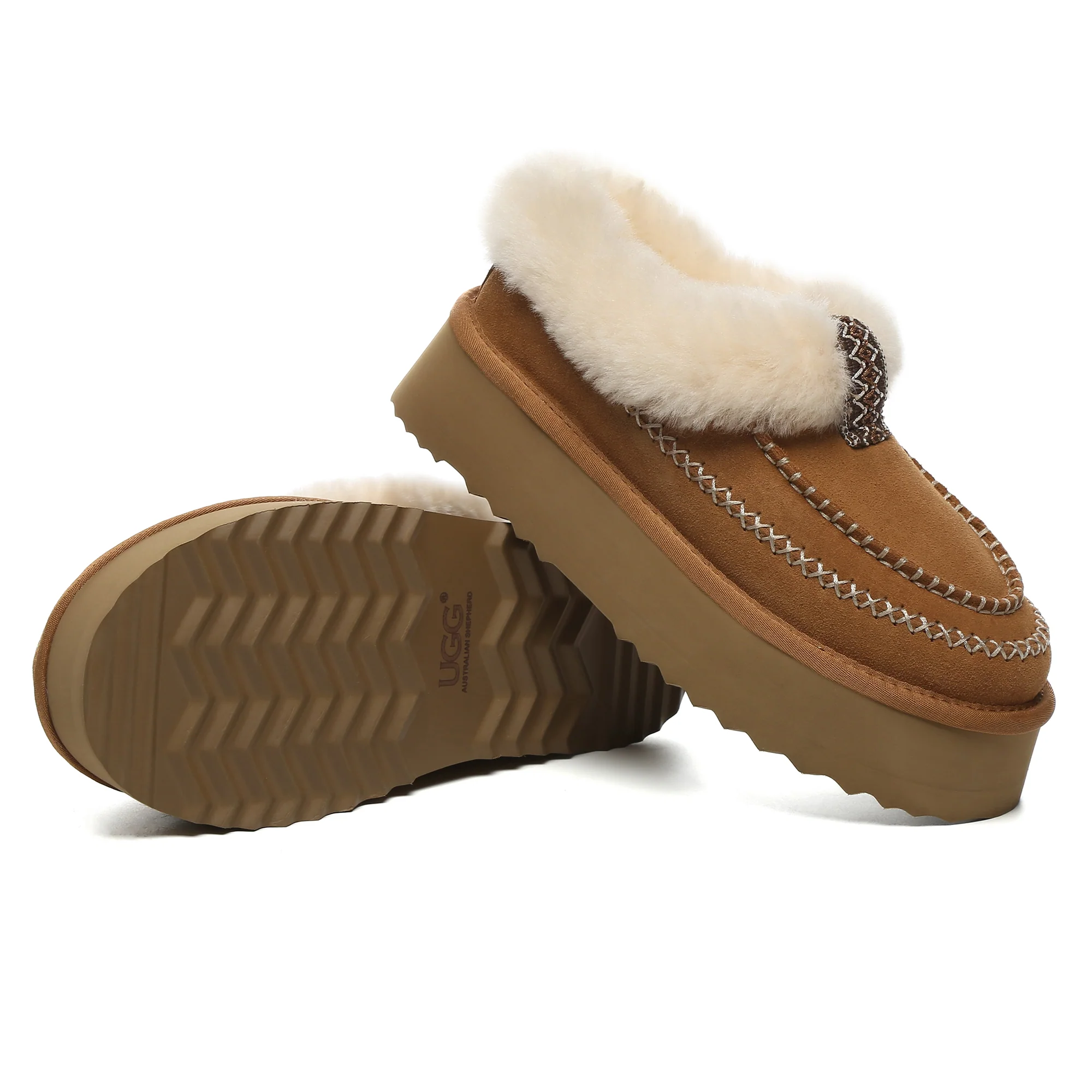 Santana Stitch UGG Ankle Platform Slippers - Image 5
